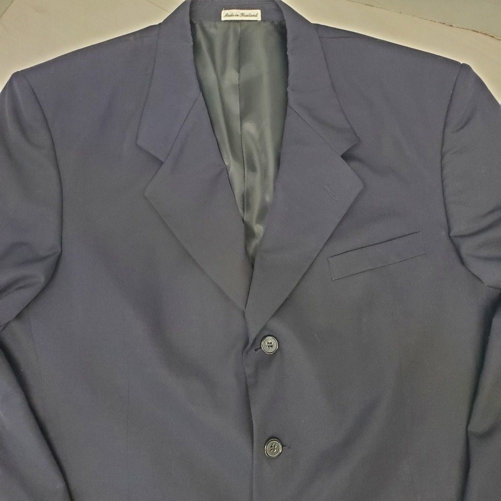 Vntg Trieste Mens Navy Blue Wool Blend Two Button Blazer 44R Old Money 90s Y2K